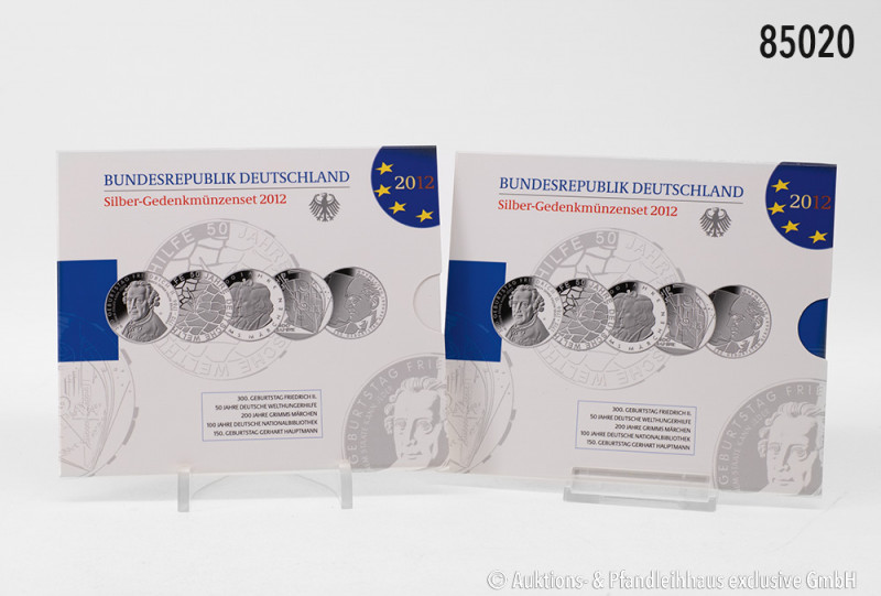 BRD, Konv. 2 x Silbergedenkmünzenset 2012, 10 x 10 Euro, 625er Silber, PP, in OV...