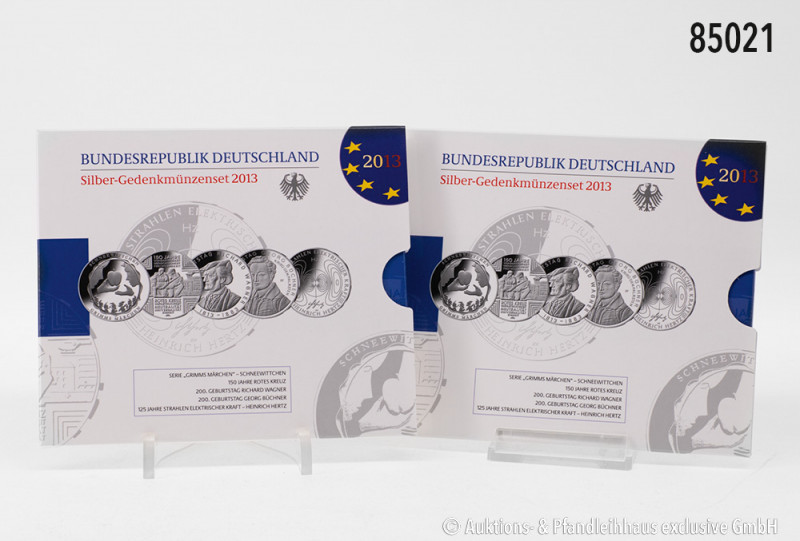 BRD, Konv. 2 x Silbergedenkmünzenset 2013, 10 x 10 Euro, 625er Silber, PP, in OV...