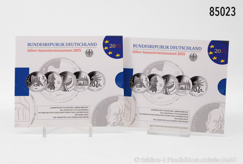 BRD, Konv. 2 x Silbergedenkmünzenset 2015, 10 x 10 Euro, 625er Silber, PP, in OV...