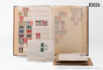 Konv. 1 Briefmarkenalbum Deutsches Reich und ca. 80 Briefe und Postkarten, gelaufen, Deutsches Reich (1. und 2. WK), gemischter Zustand, Fundgrube, bi...