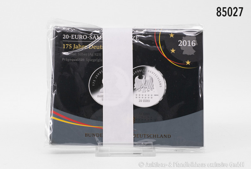 BRD, Konv. 20-Euro-Sammlermünze 2016, 925er Sterlingsilber, Deutschlandlied, Ott...