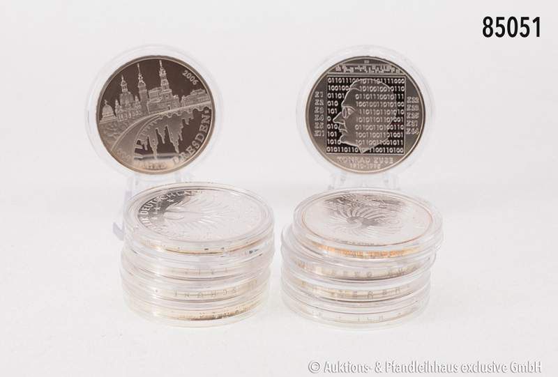 Aus Sammler-Nachlass: Konv. 10 x 10-Euro-Gedenkmünzen aus 2002/2013, verkapselt,...