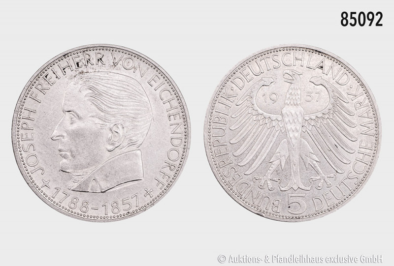 BRD, 5 DM 1957 J, Joseph Freiherr von Eichendorff, 29 mm, AKS 213, J. 391, klein...