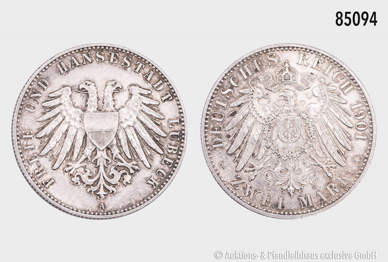 Deutsches Reich (Kaiserreich), Lübeck, 2 Mark 1901 A, 28 mm, J. 80, selten, klei...