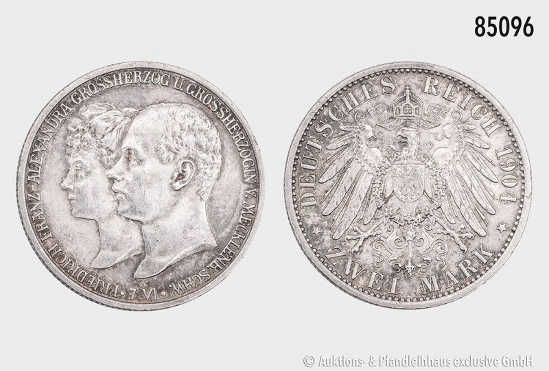 Mecklenburg-Schwerin, 2 Mark 1904 A, auf die Hochzeit mit Alexandra, 28 mm, Jaeg...