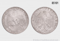 Weimarer Republik, 3 RM 1929 A, zur Vereinigung Waldecks mit Preußen, 30 mm, Jaeger 337, kleine Randfehler und Kratzer, fast vorzüglich-vorzüglich