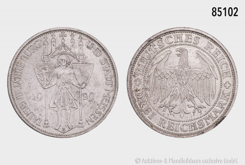 Weimarer Republik, 3 RM 1929 E, 1000 Jahre Burg und Stadt Meißen, 30 mm, Jaeger ...