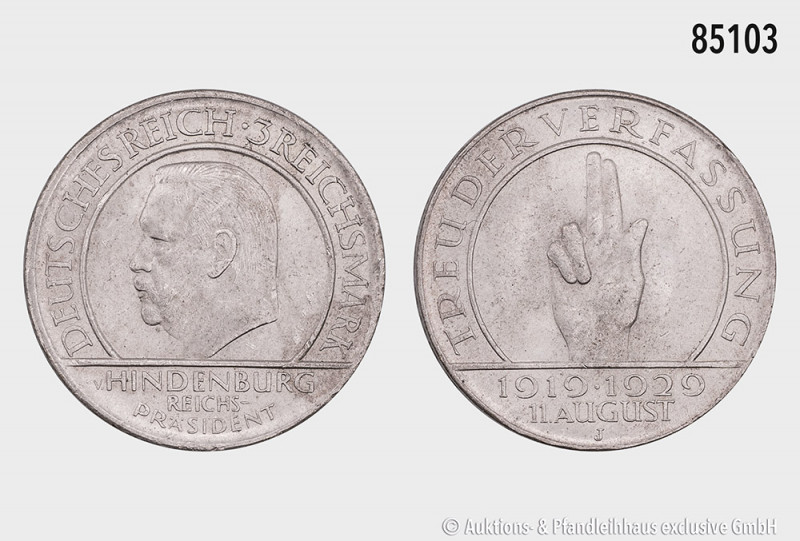 Weimarer Republik, 3 RM 1929 J, anlässlich des 10. Jahrestages der Reichsverfass...