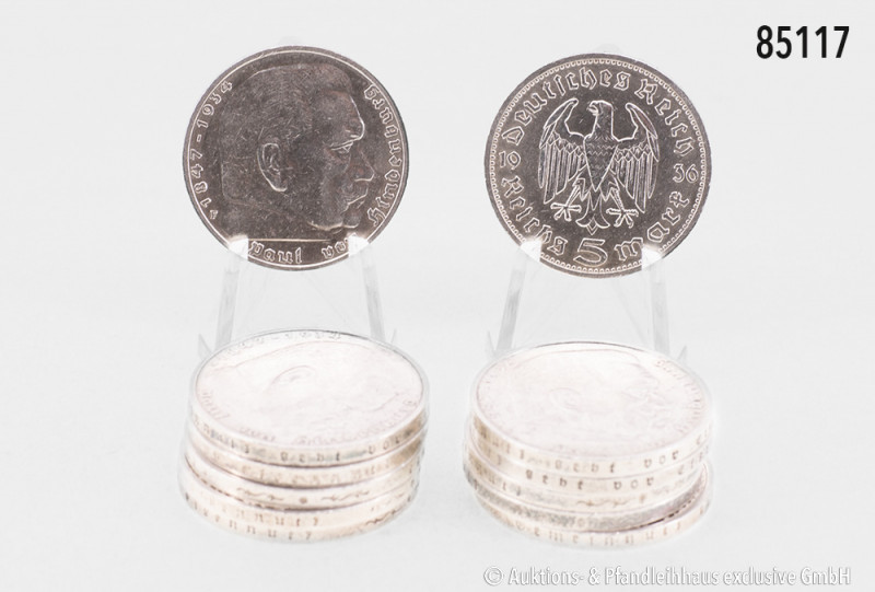 Drittes Reich, 5 RM Hindenburg (ohne HK), Komplettsätze 1935 und 1936, Jaeger 36...