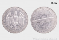 Weimarer Republik, 5 RM 1929 E, Graf Zeppelin Weltflug, 36 mm, Jaeger 343, kleine Randfehler und Kratzer, fast vorzüglich