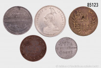 Konv. Deutsches Reich, Nebengebiete: Deutsch-Ostafrika (DOA), 1 Rupie 1890, 20 Heller 1916 T, 1 Pesa 1891, dazu Gebiet des Oberbefehlshabers Ost, 1 Ko...