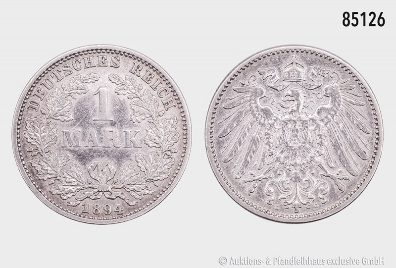Deutsches Reich (Kaiserreich), 1 Mark 1894 G, 24 mm, Jaeger 17, selten, kleine K...