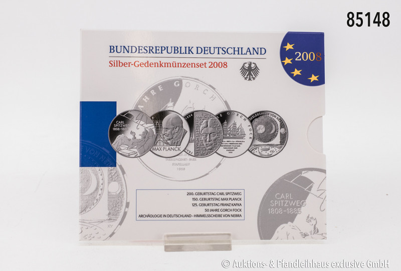 BRD, Gedenkmünzenset 2008, 5 x 10-Euro-Silbergedenkmünzen, 925er Sterlingsilber,...