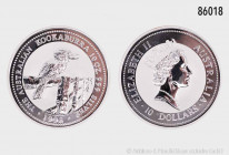 Australien, 10 Dollars 1998, Kookaburra, 10 Unzen Silber, 311,1 g, 75 mm, Stempelglanz, in Kapsel, Kapsel geöffnet und verkratzt, auf Münze Haarlinien...