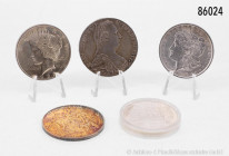 Kleines Silberanlage-Konv. USA, Morgan Dollar 1888 und Peace Dollar 1923, Silber, dazu Maria Theresia Taler, offizielle NP, Kanada Dollar 1981 und Sil...