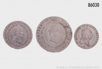 Konv. Österreich, 20 Kreuzer 1828, 5 Kreuzer 1820 und 3 Kreuzer 1820, fast vorzüglich-vorzüglich