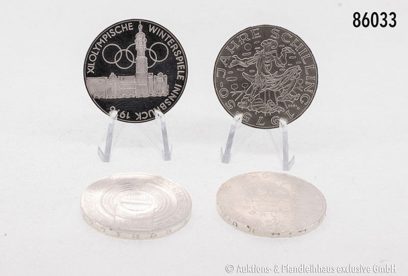 Konv. Österreich, 4 x 100 Schilling Silbergedenkmünzen aus 1975/1976, Stempelgla...