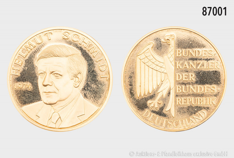 Medaille 1974, 900er Gold, auf Bundeskanzler Helmut Schmidt, 14,7 g, 32 mm, Stem...