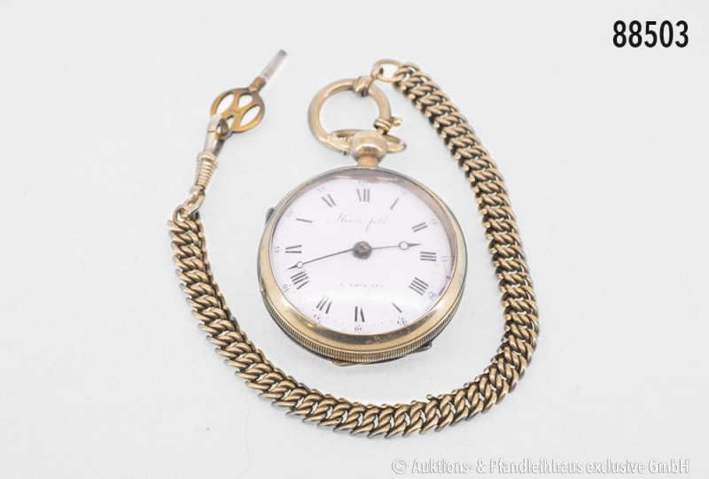 Spindeltaschenuhr, Rose & Son, London, um 1850, mit Uhrenkette und Schlüssel, rö...