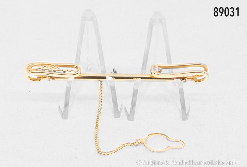 Krawattenhalter, Design von Luigi Colani, 750er Gelbgold, mit 0,08 Karat Brillan...