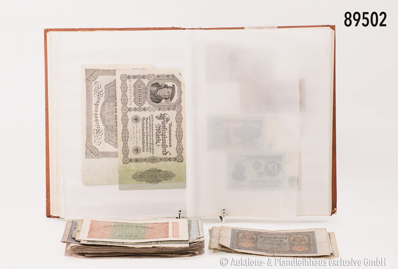 Lindner-Briefmarkenalbum, darin ca. 190 Banknoten, überwiegend Deutsches Reich, ...