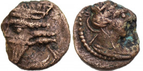 Parthian Empire. Phraatakes with Musa (2 BC - 4 AD). AE Chalkon, RARE