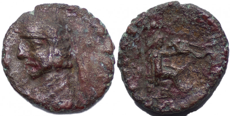 PARTHIAN KINGS Mithradates IV (58/7-55 BC). Æ dichalkous (1.83 gm; 14mm), VF