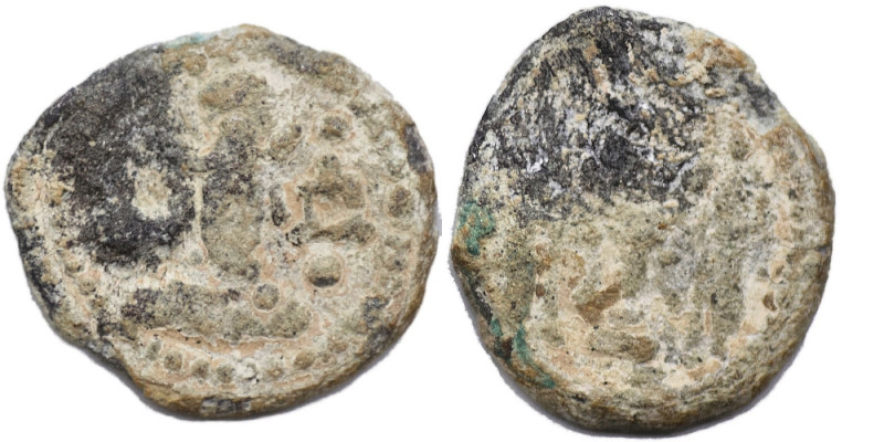 SASANIAN KINGS, Shahpur II, AD 309-379. Lead Pashiz (2.43 gm; 14 mm). No mint. B...