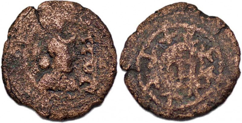SASANIAN KINGS, Yazdgard I, AD 399-420. AE Pashiz (1.69 gm; 17 mm). ShPWR (Erans...