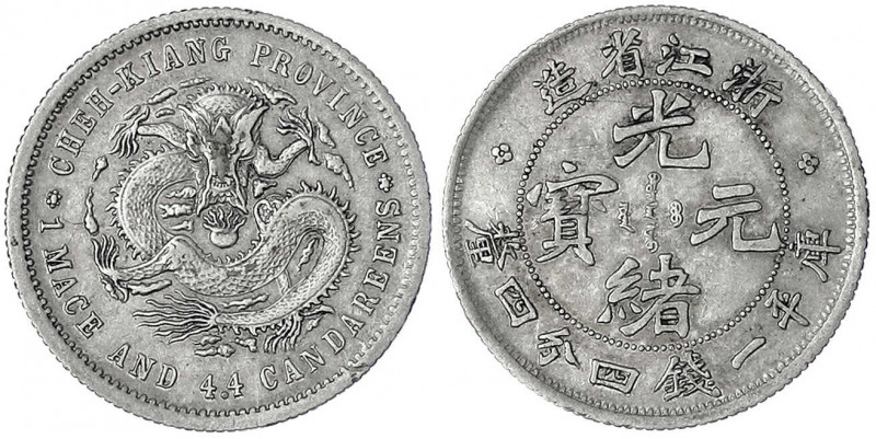 China
Qing-Dynastie. De Zong, 1875-1908
20 Cents 1899 Cheh Kiang. sehr schön. ...