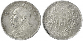 China
Republik, 1912-1949
Dollar (Yuan) Jahr 3 = 1914. Präsident Yuan Shih-kai. gutes sehr schön. Lin Gwo Ming 63. Yeoman 329.