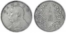 China
Republik, 1912-1949
Dollar (Yuan) Jahr 3 = 1914. Präsident Yuan Shih-kai. sehr schön, Kratzer, Randfehler. Lin Gwo Ming 63. Yeoman 329.