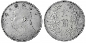 China
Republik, 1912-1949
Dollar (Yuan) Jahr 3 = 1914. Präsident Yuan Shih-kai. sehr schön, gereinigt. Lin Gwo Ming 63. Yeoman 329.