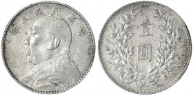 China
Republik, 1912-1949
Dollar (Yuan) Jahr 3 = 1914. Präsident Yuan Shih-kai. sehr schön, Randfehler. Lin Gwo Ming 63. Yeoman 329.