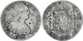 China
"Bang Yang"
Mexiko 8 Reales 1798 Mexico-City mit zahlreichen chin. Chopmarks. fast sehr schön. Krause/Mishler 109.