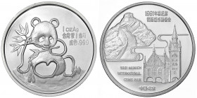 China
Volksrepublik, seit 1949
1 Unze Silber Freundschaftspanda 1991. Zur Internationalen Münzenausstellung in München. Im Holzetui mit Zertifikat. ...