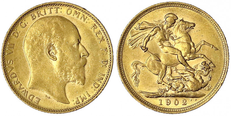 Australien
Edward VII., 1902-1910
Sovereign 1902 M, Melbourne. 7,99 g. 917/100...