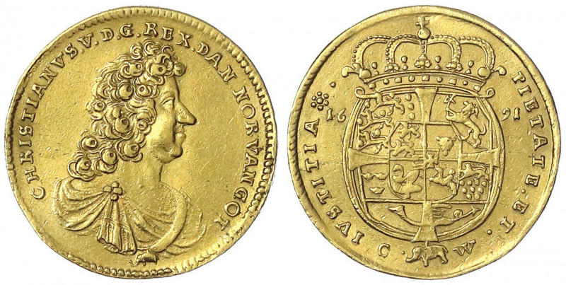 Dänemark
Christian V., 1670-1699
Doppeldukat 1691, Kopenhagen. CHRISTIANVS . V...