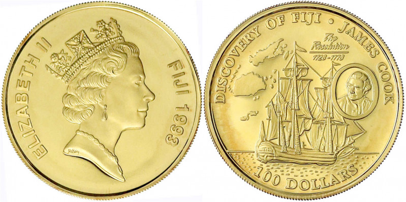 Fidschi Inseln
Elisabeth II., seit 1952
100 Dollars 1993 James Cook/Segelschif...