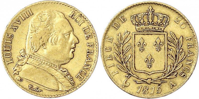 Frankreich
Ludwig XVIII., 1814/1815-1824
20 Francs 1815 A, Paris. 6,45 g. 900/...