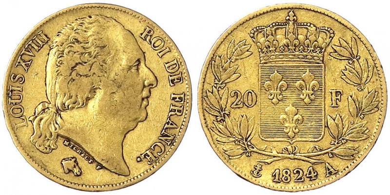 Frankreich
Ludwig XVIII., 1814/1815-1824
20 Francs 1824 A, Paris. 6,45 g. 900/...