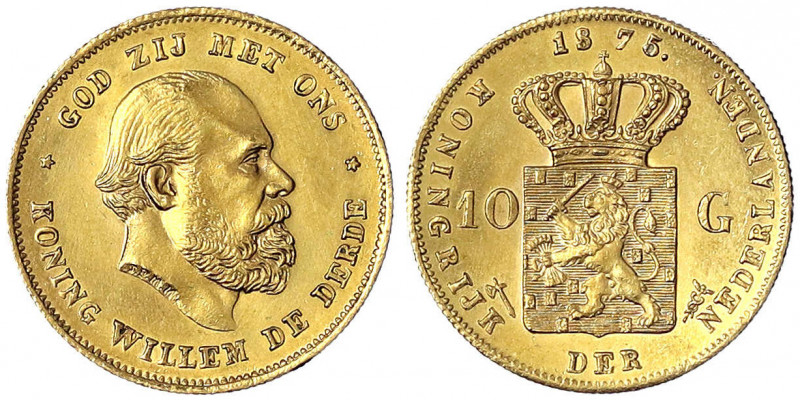 Niederlande
Willem III., 1849-1890
10 Gulden 1875. 6,72 g. 900/1000. vorzüglic...