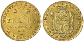 Braunschweig-Wolfenbüttel
Karl Wilhelm Ferdinand, 1780-1806
10 Taler 1800 MC, Braunschweig. 13,26 g. vorzügliches Prachtexemplar, selten in dieser E...