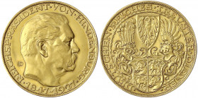 Münchner Medailleure
Karl Goetz
Goldmedaille 1927 D auf den 80. Geburtstag v. Paul v. Hindenburg, Deutschen Reiches treuster Diener. 36 mm; 22,49 g....