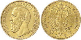 Baden
Friedrich I., 1856-1907
10 Mark 1872 G. vorzüglich. Jaeger 183.