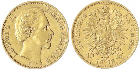 Bayern
Ludwig II., 1864-1886
10 Mark 1873 D. vorzüglich. Jaeger 193.