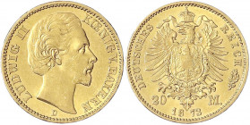 Bayern
Ludwig II., 1864-1886
20 Mark 1873 D. vorzüglich. Jaeger 194.