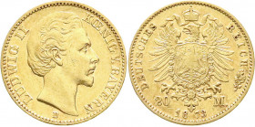 Bayern
Ludwig II., 1864-1886
20 Mark 1873 D. gutes sehr schön. Jaeger 194.