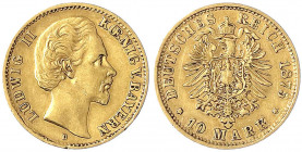 Bayern
Ludwig II., 1864-1886
10 Mark 1875 D. sehr schön, kl. Randfehler. Jaeger 196.