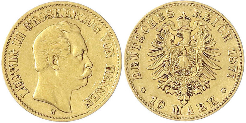 Hessen
Ludwig III., 1848-1877
10 Mark 1877 H. gutes sehr schön, kl. Kratzer. J...